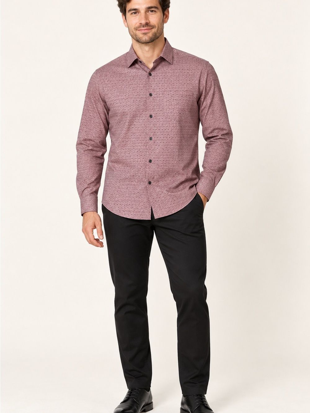 Alfani Slim Fit Burgundy Geometric Dress Shirt M